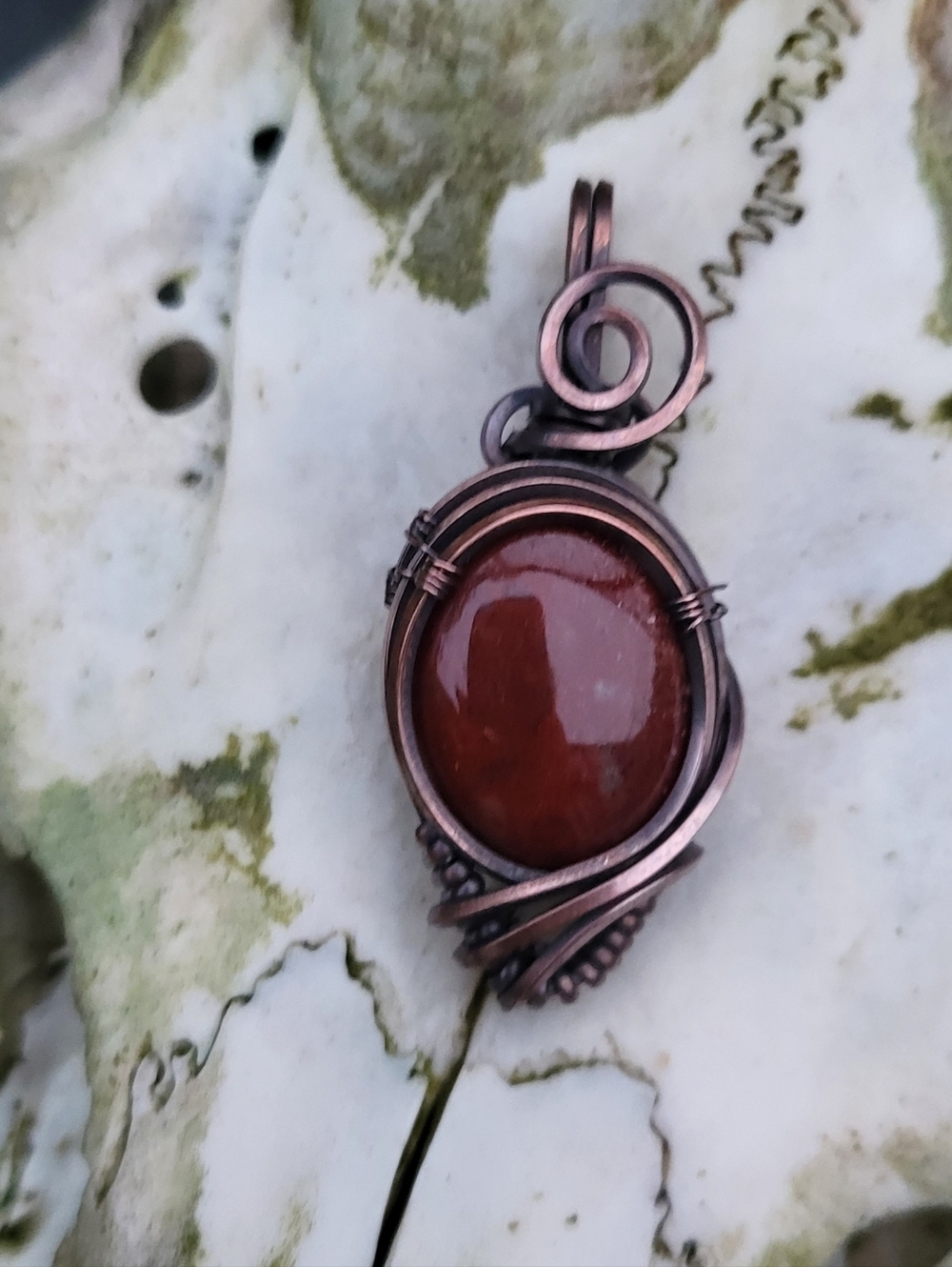 Moss Agate Copper Wire Wrap Pendant
